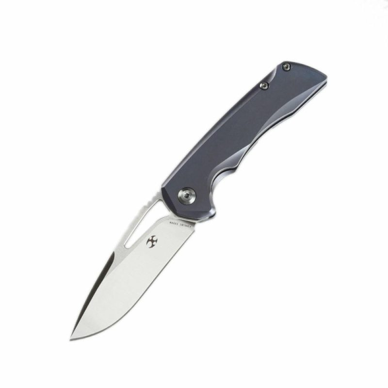 Mini Kryo Thumb Hole Knife 6AL4V Titanium Handle(2.90”CPM-S35VN Blade) Kim Ning Design-K2001B2 Gray | Folding Pocket Knives