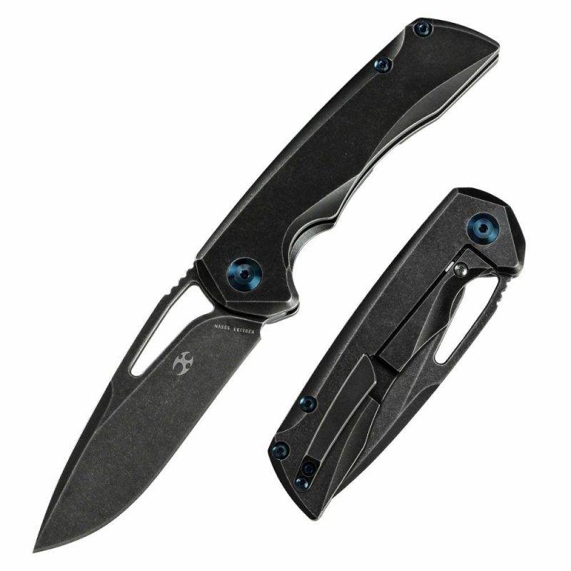 Mini Kryo Thumb Hole Knife Black 6AL4V Titanium Handle(2.90”CPM-S35VN Blade) Kim Ning Design-K2001B3 Black | Folding Pocket Knives