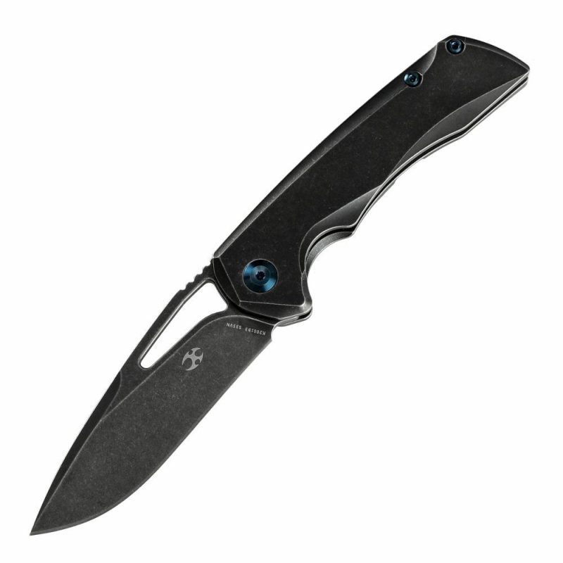 Mini Kryo Thumb Hole Knife Black 6AL4V Titanium Handle(2.90”CPM-S35VN Blade) Kim Ning Design-K2001B3 Black | Folding Pocket Knives