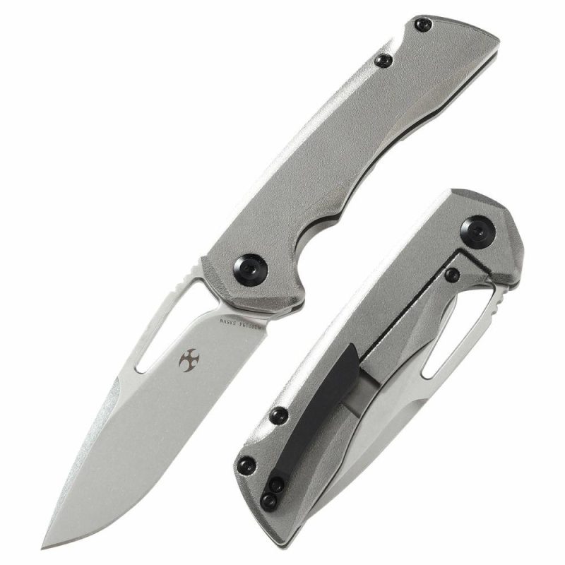 Mini Kryo Thumb Hole Knife Light GreyTitanium Handle (2.90" CPM-S35VN Blade)Kim Ning Design -K2001B4 Gray | Folding Pocket Knives