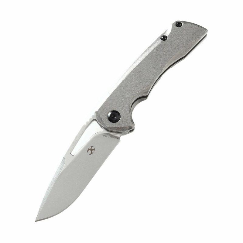 Mini Kryo Thumb Hole Knife Light GreyTitanium Handle (2.90" CPM-S35VN Blade)Kim Ning Design -K2001B4 Gray | Folding Pocket Knives