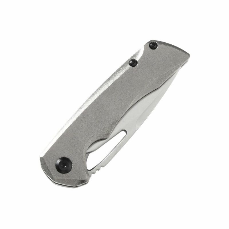 Mini Kryo Thumb Hole Knife Light GreyTitanium Handle (2.90" CPM-S35VN Blade)Kim Ning Design -K2001B4 Gray | Folding Pocket Knives