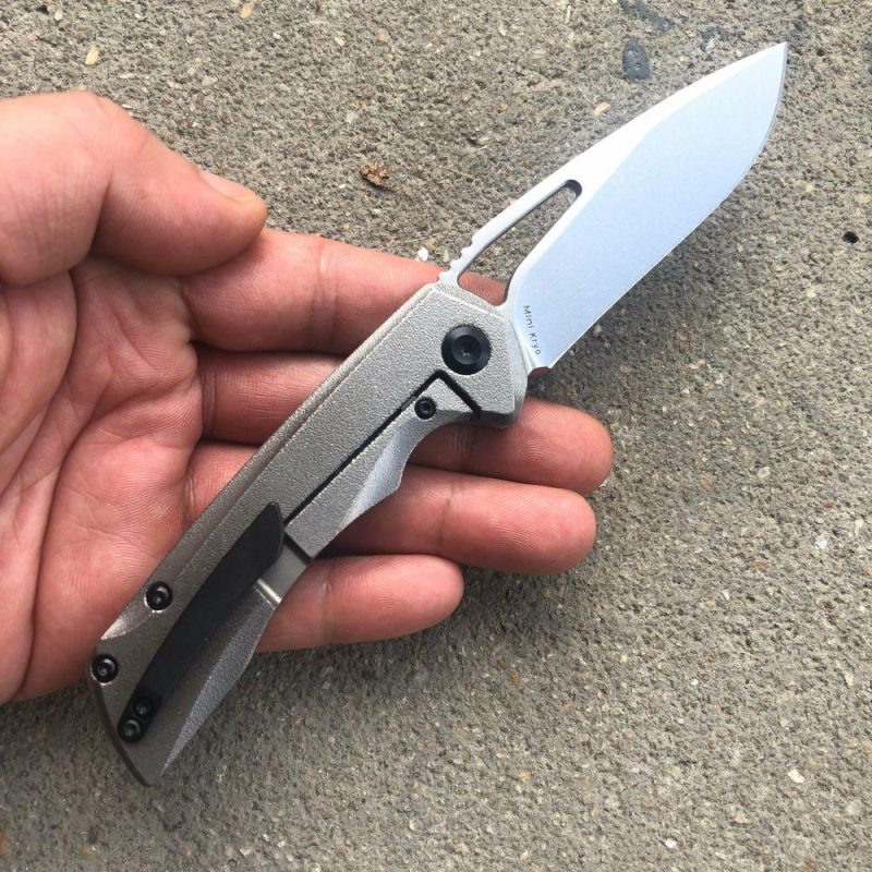 Mini Kryo Thumb Hole Knife Light GreyTitanium Handle (2.90" CPM-S35VN Blade)Kim Ning Design -K2001B4 Gray | Folding Pocket Knives