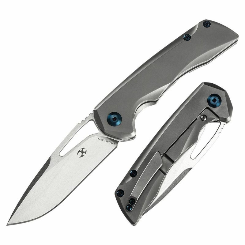 Mini Kryo Thumb Hole Knife Titanium Handle (2.90" CPM-S35VN Blade)Kim Ning Design -K2001B1 Gray | Folding Pocket Knives