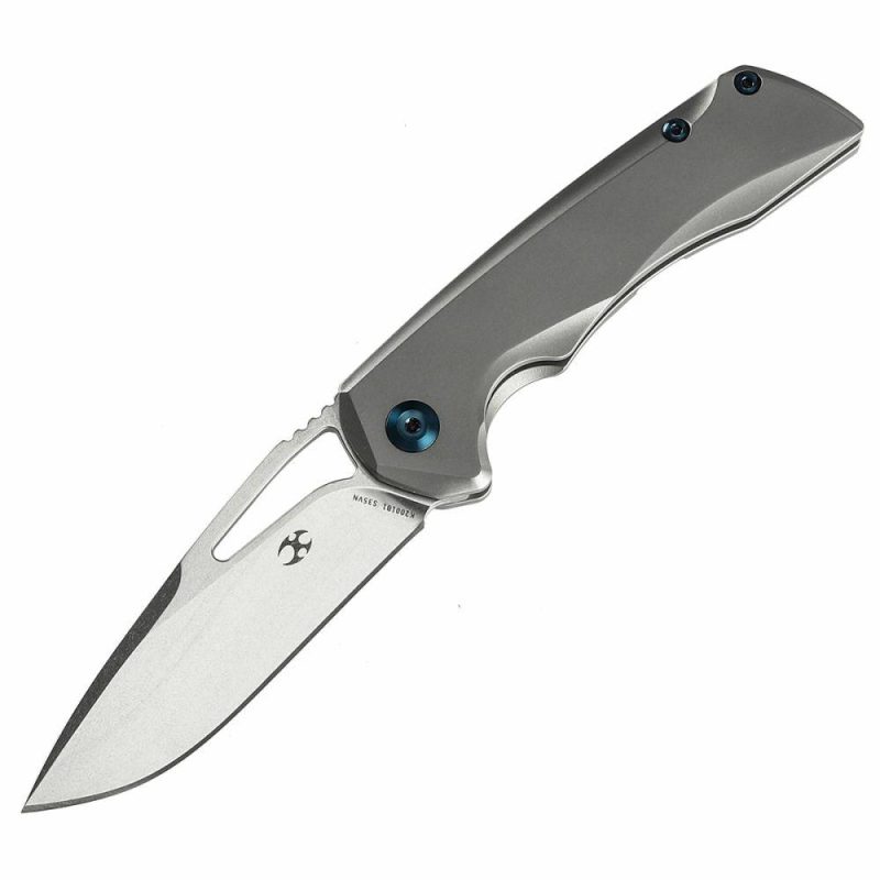 Mini Kryo Thumb Hole Knife Titanium Handle (2.90" CPM-S35VN Blade)Kim Ning Design -K2001B1 Gray | Folding Pocket Knives