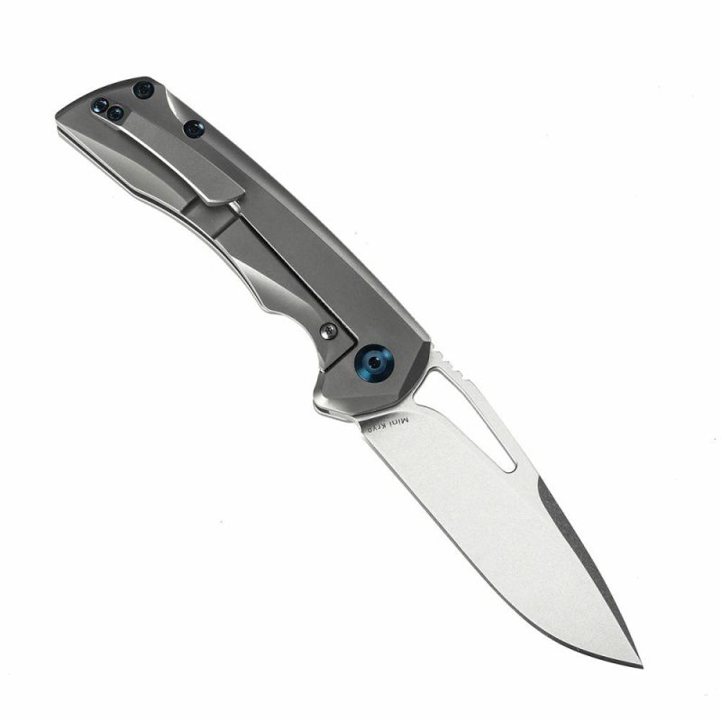 Mini Kryo Thumb Hole Knife Titanium Handle (2.90" CPM-S35VN Blade)Kim Ning Design -K2001B1 Gray | Folding Pocket Knives