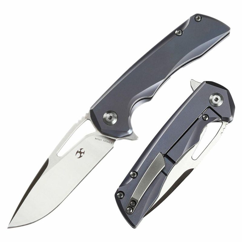 Mini Kryo Thumb Hole/Flipper Knife 6AL4V Titanium Handle(2.90”CPM-S35VN Blade) Kim Ning Design-K2001A2 Deep Gray | Folding Pocket Knives