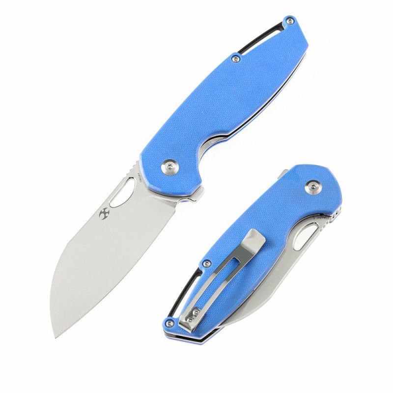 Model 6 Flipper/Thumb Hole Knife Blue G10 Handle (3.1” 154CM Blade) -T1022A3 Blue | Folding Pocket Knives