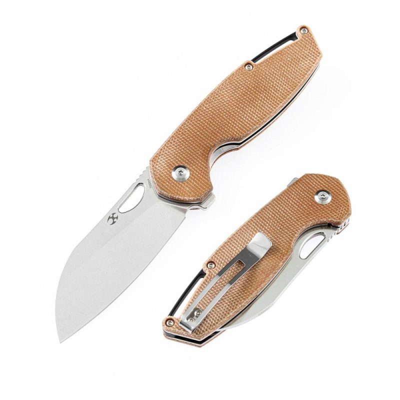 Model 6 Flipper/Thumb Hole Knife Brown Micarta Handle (3.1” 154CM Blade) -T1022A5 Brown | Folding Pocket Knives