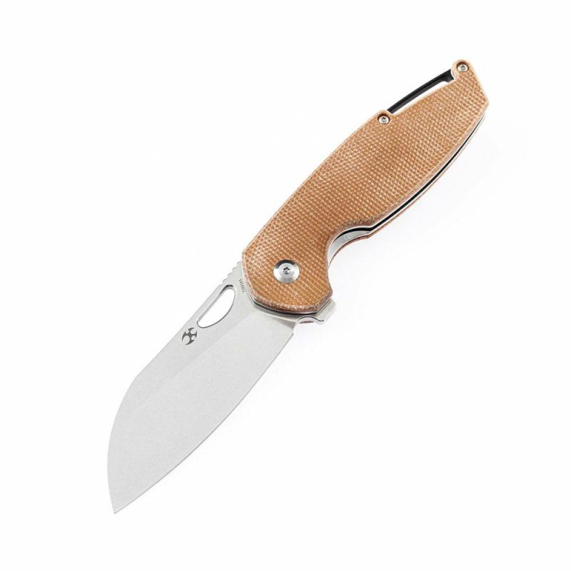 Model 6 Flipper/Thumb Hole Knife Brown Micarta Handle (3.1” 154CM Blade) -T1022A5 Brown | Folding Pocket Knives