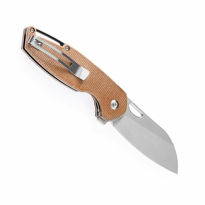 Model 6 Flipper/Thumb Hole Knife Brown Micarta Handle (3.1” 154CM Blade) -T1022A5 Brown | Folding Pocket Knives