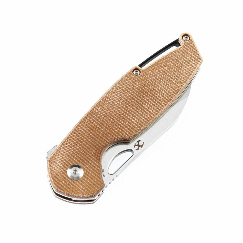 Model 6 Flipper/Thumb Hole Knife Brown Micarta Handle (3.1” 154CM Blade) -T1022A5 Brown | Folding Pocket Knives