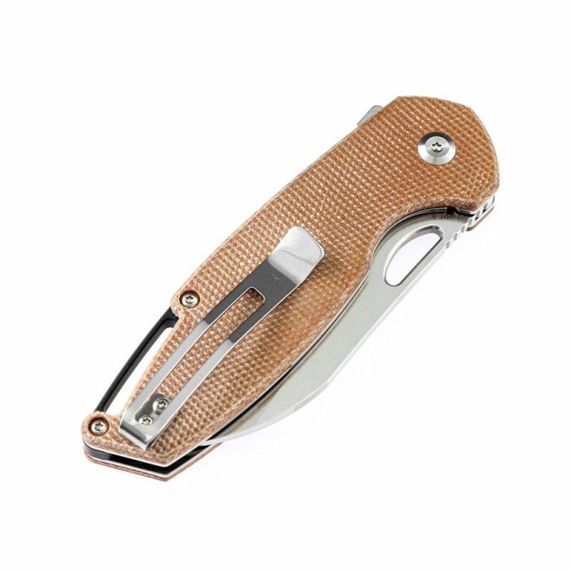 Model 6 Flipper/Thumb Hole Knife Brown Micarta Handle (3.1” 154CM Blade) -T1022A5 Brown | Folding Pocket Knives