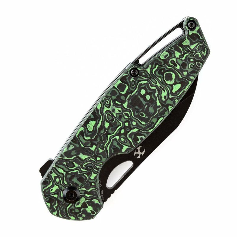 Model 6 Flipper/Thumb Hole Knife Green Carbon Fiber Handle (3.1” CPM 20CV Blade) -K1022A5 Black/Green | Folding Pocket Knives