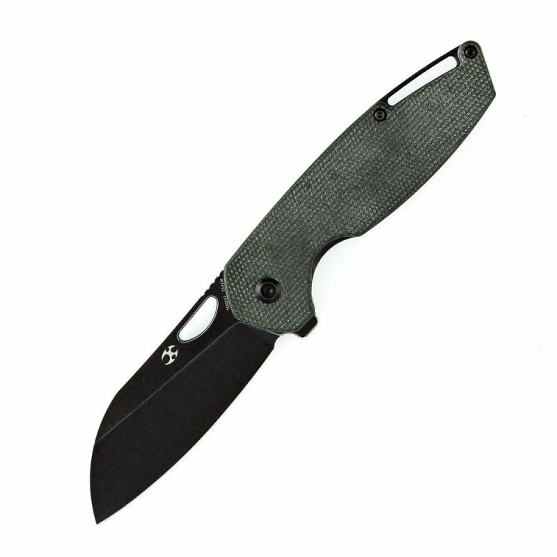 Model 6 Flipper/Thumb Hole Knife Green Micarta Handle (3.1” 154CM Blade) -T1022A2 Black/Green | Folding Pocket Knives