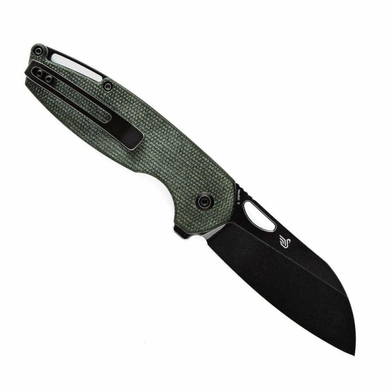 Model 6 Flipper/Thumb Hole Knife Green Micarta Handle (3.1” 154CM Blade) -T1022A2 Black/Green | Folding Pocket Knives