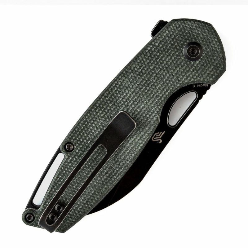 Model 6 Flipper/Thumb Hole Knife Green Micarta Handle (3.1” 154CM Blade) -T1022A2 Black/Green | Folding Pocket Knives