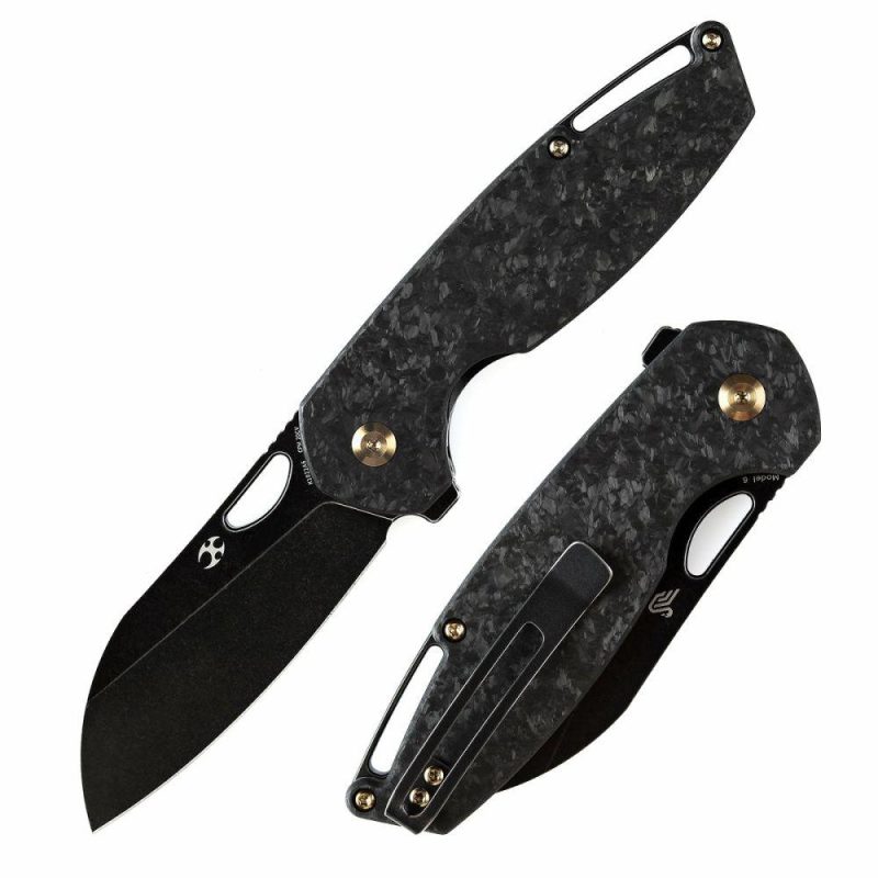 Model 6 Flipper/Thumb Hole Knife Shred Carbon Fiberr Handle (3.1” CPM 20CV Blade) -K1022A6 Black | Folding Pocket Knives