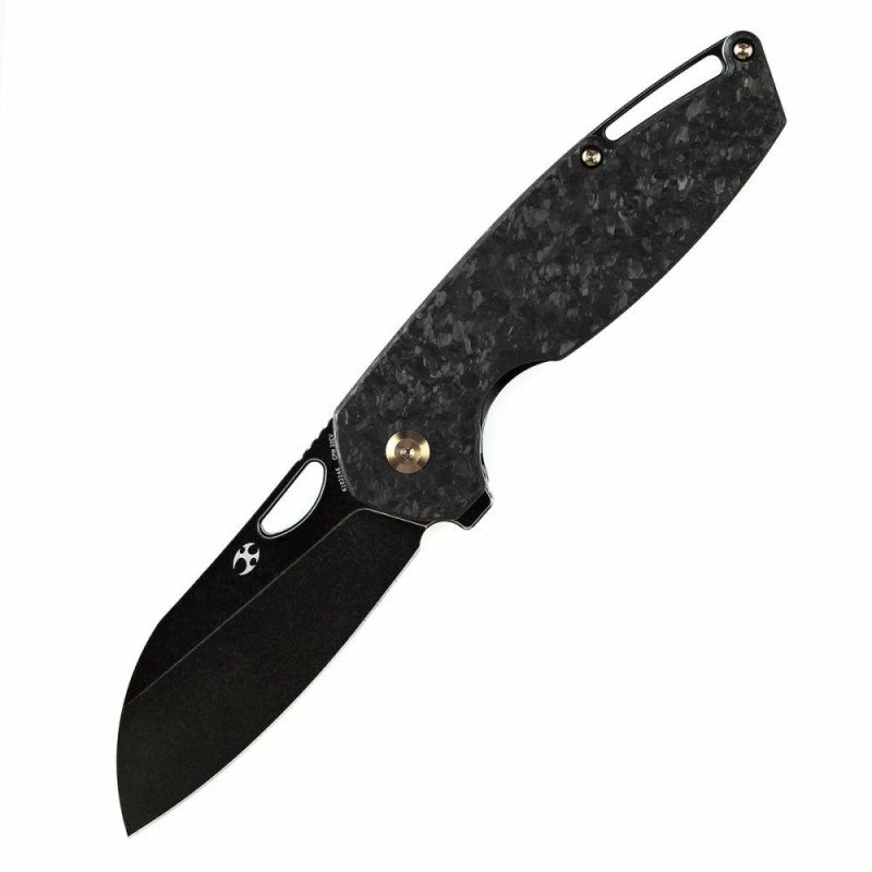 Model 6 Flipper/Thumb Hole Knife Shred Carbon Fiberr Handle (3.1” CPM 20CV Blade) -K1022A6 Black | Folding Pocket Knives