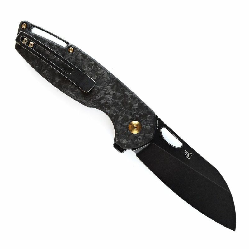 Model 6 Flipper/Thumb Hole Knife Shred Carbon Fiberr Handle (3.1” CPM 20CV Blade) -K1022A6 Black | Folding Pocket Knives