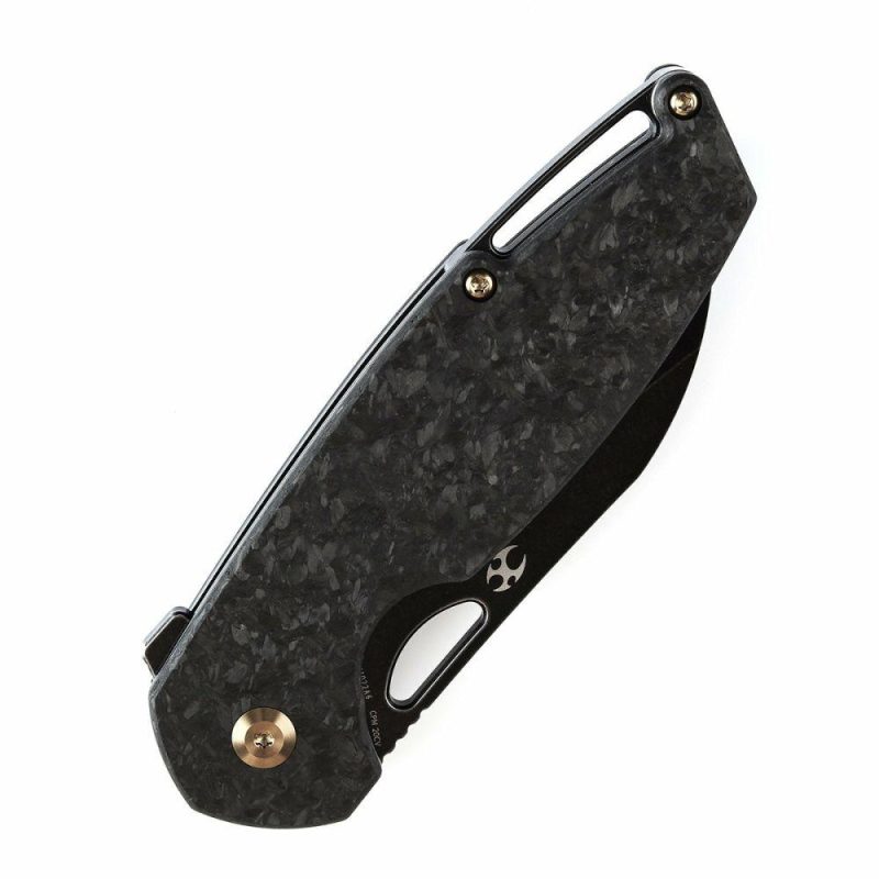 Model 6 Flipper/Thumb Hole Knife Shred Carbon Fiberr Handle (3.1” CPM 20CV Blade) -K1022A6 Black | Folding Pocket Knives