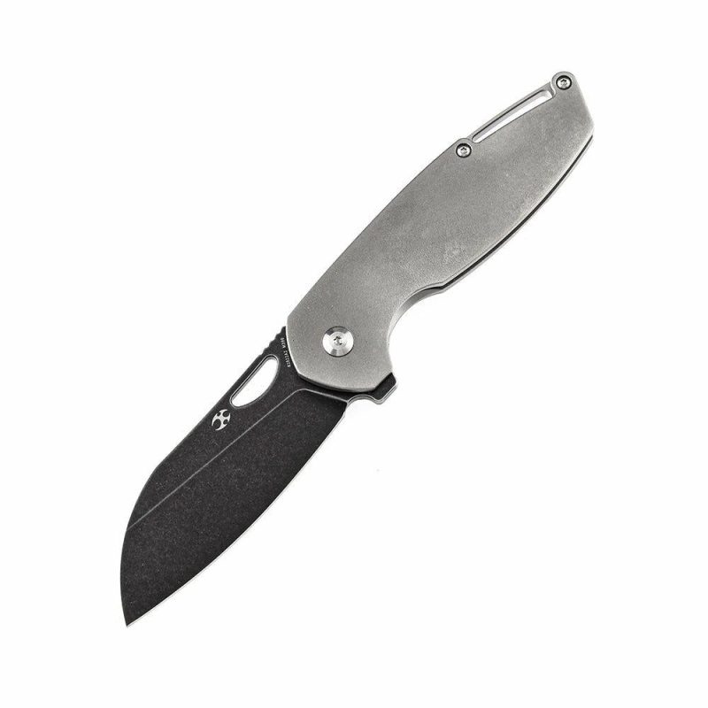 Model 6 K1022A2 M390 Wharncliffe Blade Titanium Handle in Orange Peel Finish Nick Swan Design Gray/Black | Folding Pocket Knives