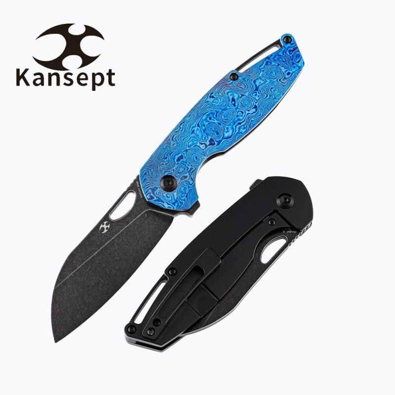 Model 6 K1022A4 Black TiCn Coated M390 Wharncliffe Blade Black Anodized Titanium Timascus Handle Nick Swan Design Black/Timascus | Folding Pocket Knives