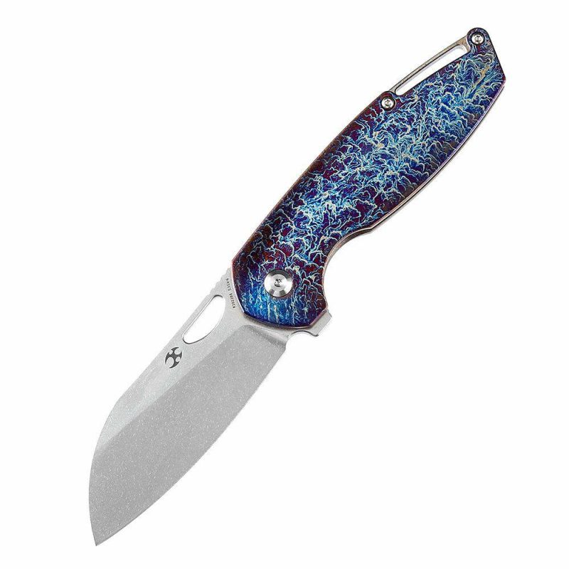 Model 6 K1022B8 Stonewashed CPM-S35VN Lightning Strike Titanium Handle Designed by Nick Swan | Folding Pocket Knives