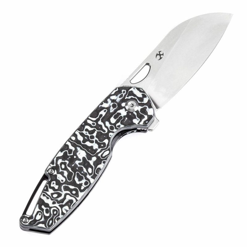 Model 6 Left-handed Flipper/Thumb Hole Knife Black White Carbon Fiber Handle (3.1” CPM 20CV Blade) -K1022L2 Black White | Left Handed