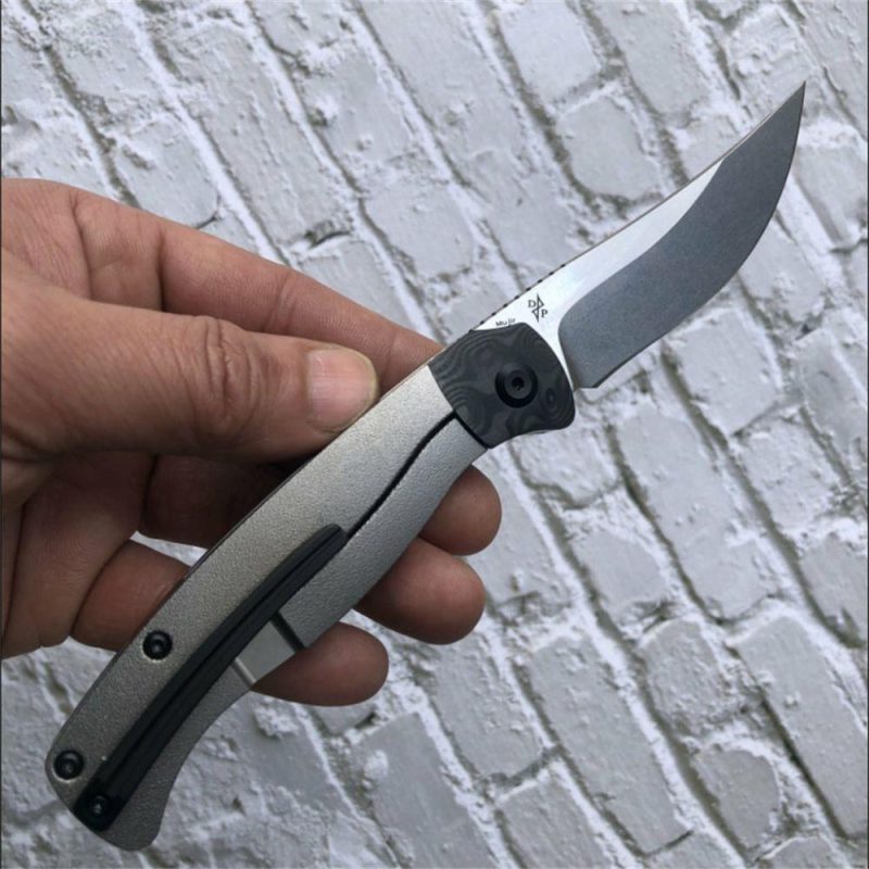 Mujir Front Flipper Knife Orange Peel Titanium with Carbon Fiber Inlay Handle (3.3”CPM-S35VN Blade) Dirk Pinkerton Design-K1014A2 | Folding Pocket Knives