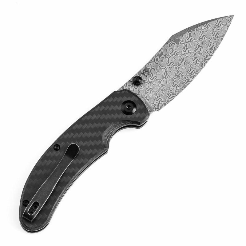 Nesstreet Button Lock Twill Carbon Fiber Handle(3.58" Damascus Blade) with Karambit Maker design-K1039F6 | Folding Pocket Knives