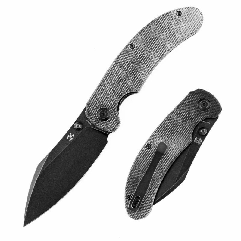 Nesstreet K1039A2 Black Stonewashed CPM-S35Vn Blade Black Micarta Handle with Karambit Maker design | Folding Pocket Knives