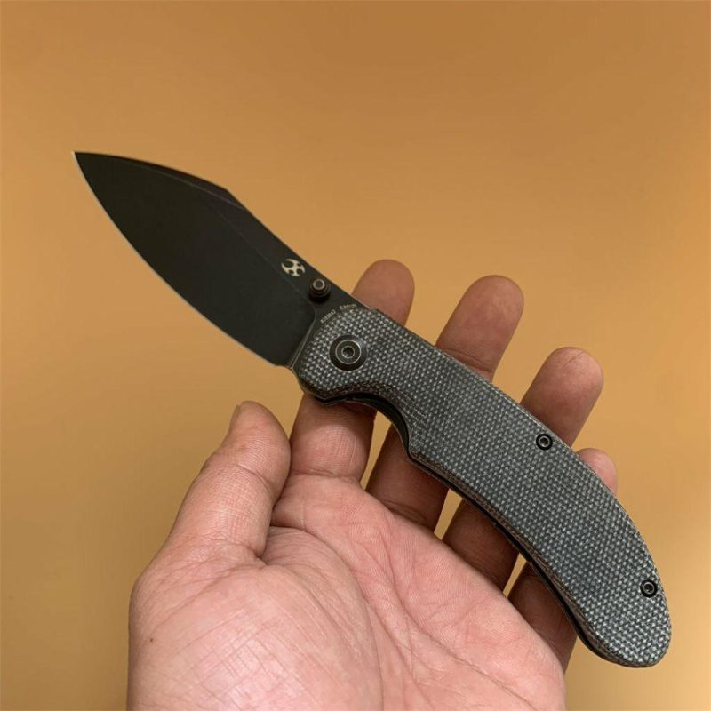 Nesstreet K1039A2 Black Stonewashed CPM-S35Vn Blade Black Micarta Handle with Karambit Maker design | Folding Pocket Knives