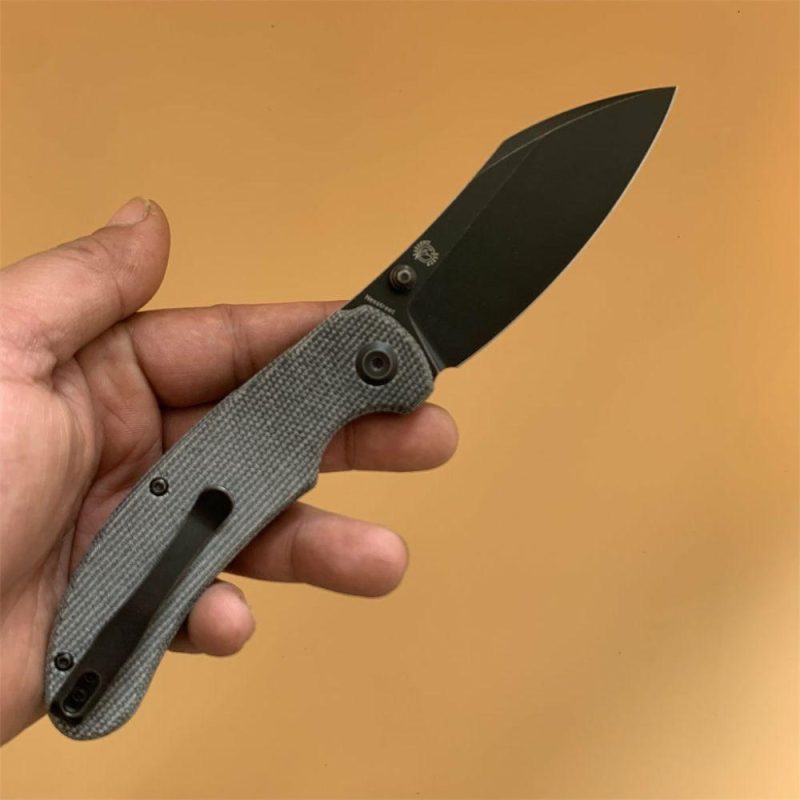 Nesstreet K1039A2 Black Stonewashed CPM-S35Vn Blade Black Micarta Handle with Karambit Maker design | Folding Pocket Knives