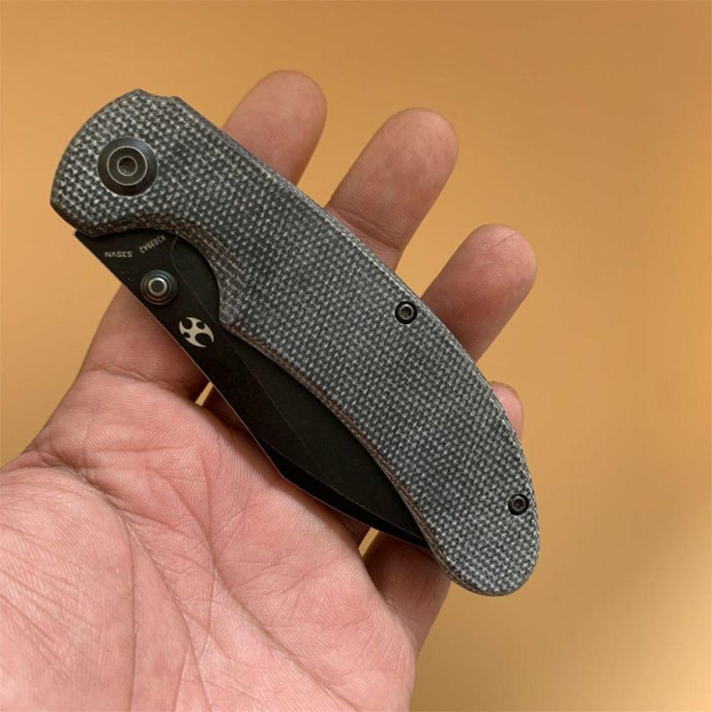 Nesstreet K1039A2 Black Stonewashed CPM-S35Vn Blade Black Micarta Handle with Karambit Maker design | Folding Pocket Knives