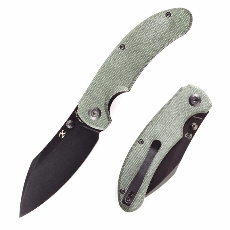 Nesstreet K1039A3 Black Stonewashed CPM-S35Vn Blade Green Micarta Handle with Karambit Maker design | Folding Pocket Knives