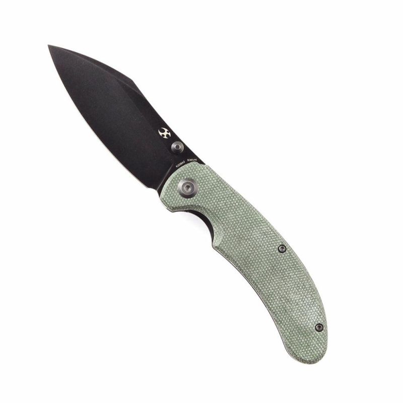 Nesstreet K1039A3 Black Stonewashed CPM-S35Vn Blade Green Micarta Handle with Karambit Maker design | Folding Pocket Knives