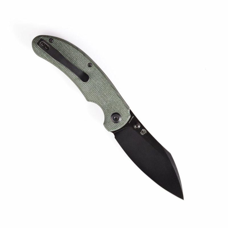 Nesstreet K1039A3 Black Stonewashed CPM-S35Vn Blade Green Micarta Handle with Karambit Maker design | Folding Pocket Knives