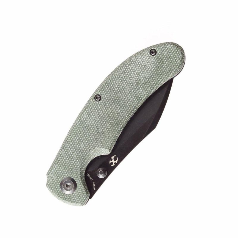 Nesstreet K1039A3 Black Stonewashed CPM-S35Vn Blade Green Micarta Handle with Karambit Maker design | Folding Pocket Knives