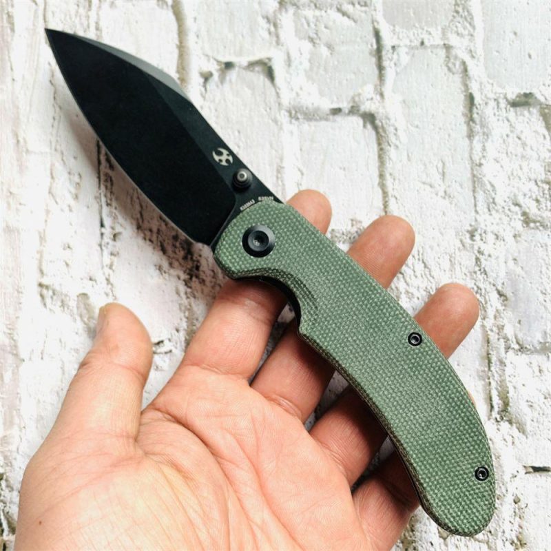 Nesstreet K1039A3 Black Stonewashed CPM-S35Vn Blade Green Micarta Handle with Karambit Maker design | Folding Pocket Knives