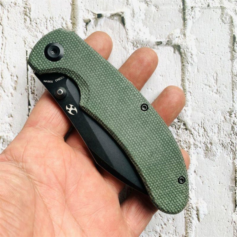 Nesstreet K1039A3 Black Stonewashed CPM-S35Vn Blade Green Micarta Handle with Karambit Maker design | Folding Pocket Knives