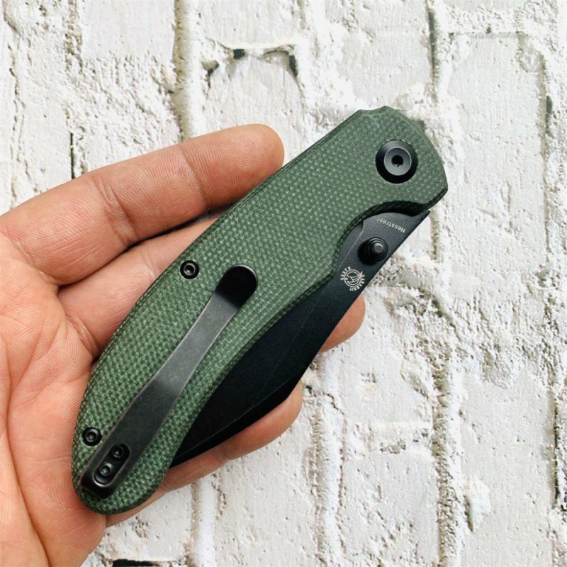 Nesstreet K1039A3 Black Stonewashed CPM-S35Vn Blade Green Micarta Handle with Karambit Maker design | Folding Pocket Knives