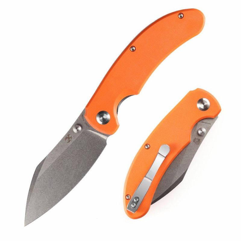 Nesstreet K1039A5 Stonewashed CPM-S35VN Blade Orange G10 Handle with Karambit Maker design | Folding Pocket Knives