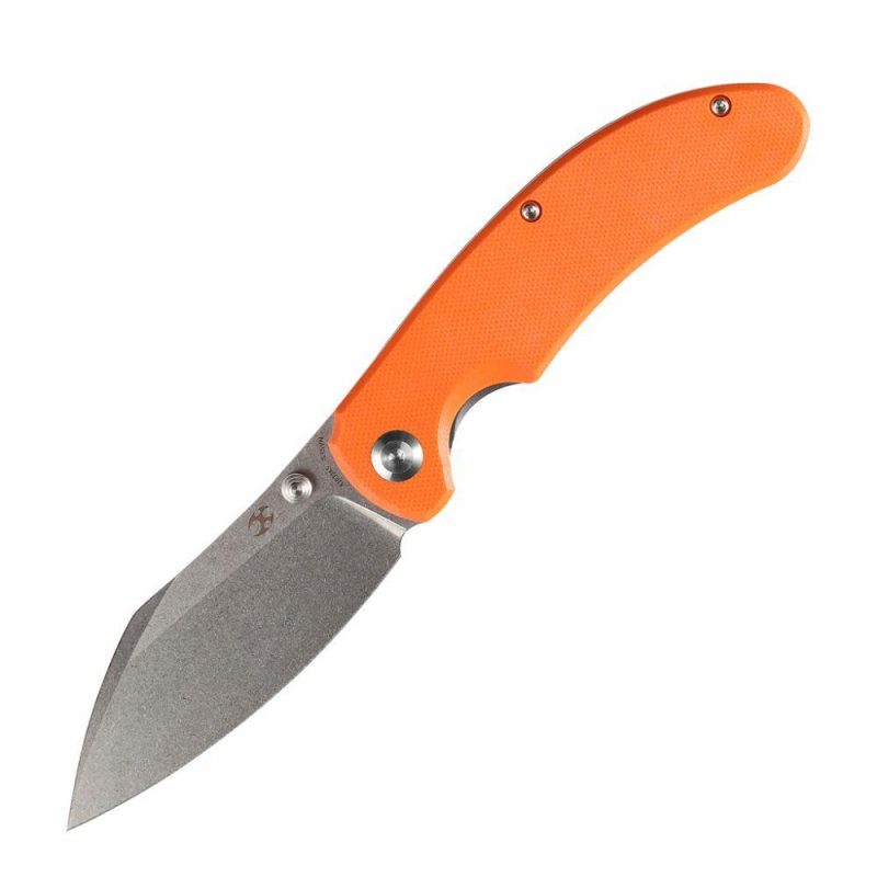 Nesstreet K1039A5 Stonewashed CPM-S35VN Blade Orange G10 Handle with Karambit Maker design | Folding Pocket Knives