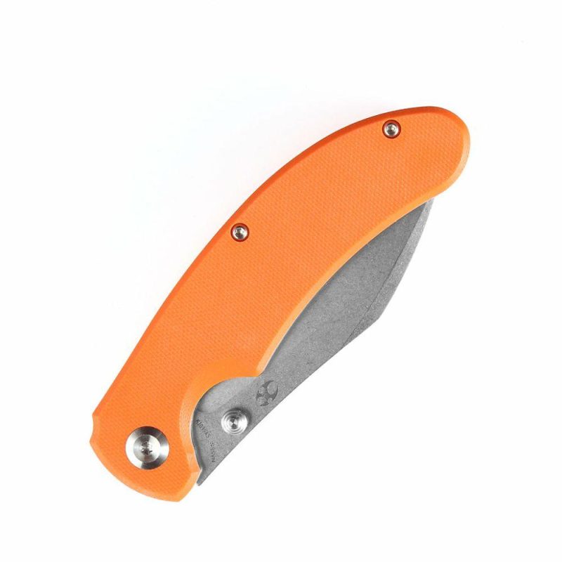 Nesstreet K1039A5 Stonewashed CPM-S35VN Blade Orange G10 Handle with Karambit Maker design | Folding Pocket Knives