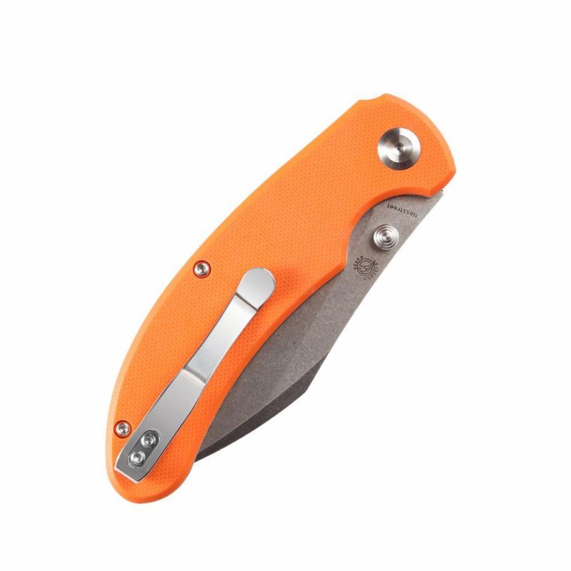 Nesstreet K1039A5 Stonewashed CPM-S35VN Blade Orange G10 Handle with Karambit Maker design | Folding Pocket Knives