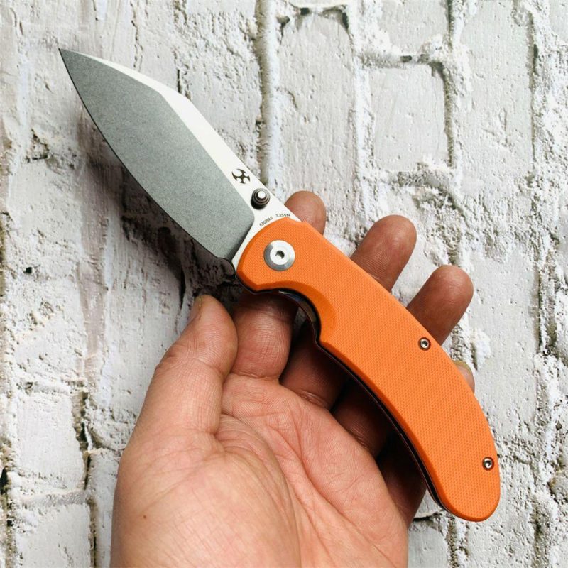 Nesstreet K1039A5 Stonewashed CPM-S35VN Blade Orange G10 Handle with Karambit Maker design | Folding Pocket Knives