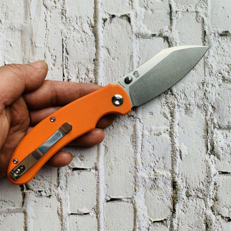 Nesstreet K1039A5 Stonewashed CPM-S35VN Blade Orange G10 Handle with Karambit Maker design | Folding Pocket Knives