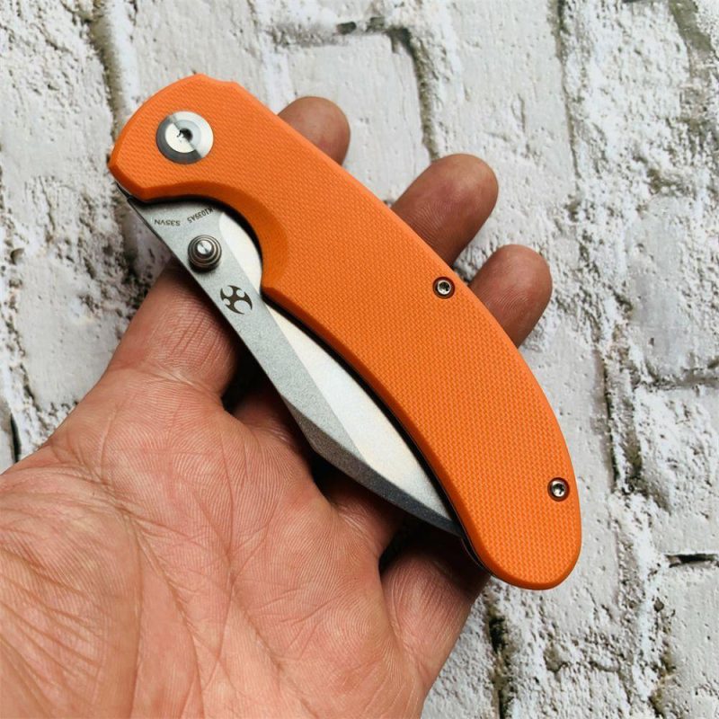 Nesstreet K1039A5 Stonewashed CPM-S35VN Blade Orange G10 Handle with Karambit Maker design | Folding Pocket Knives