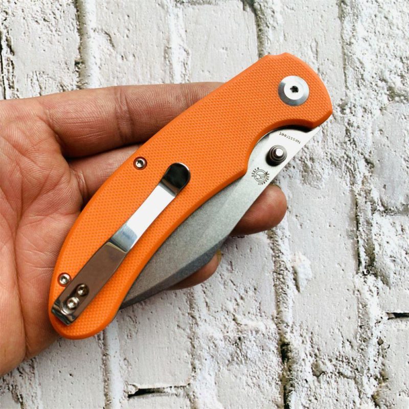 Nesstreet K1039A5 Stonewashed CPM-S35VN Blade Orange G10 Handle with Karambit Maker design | Folding Pocket Knives